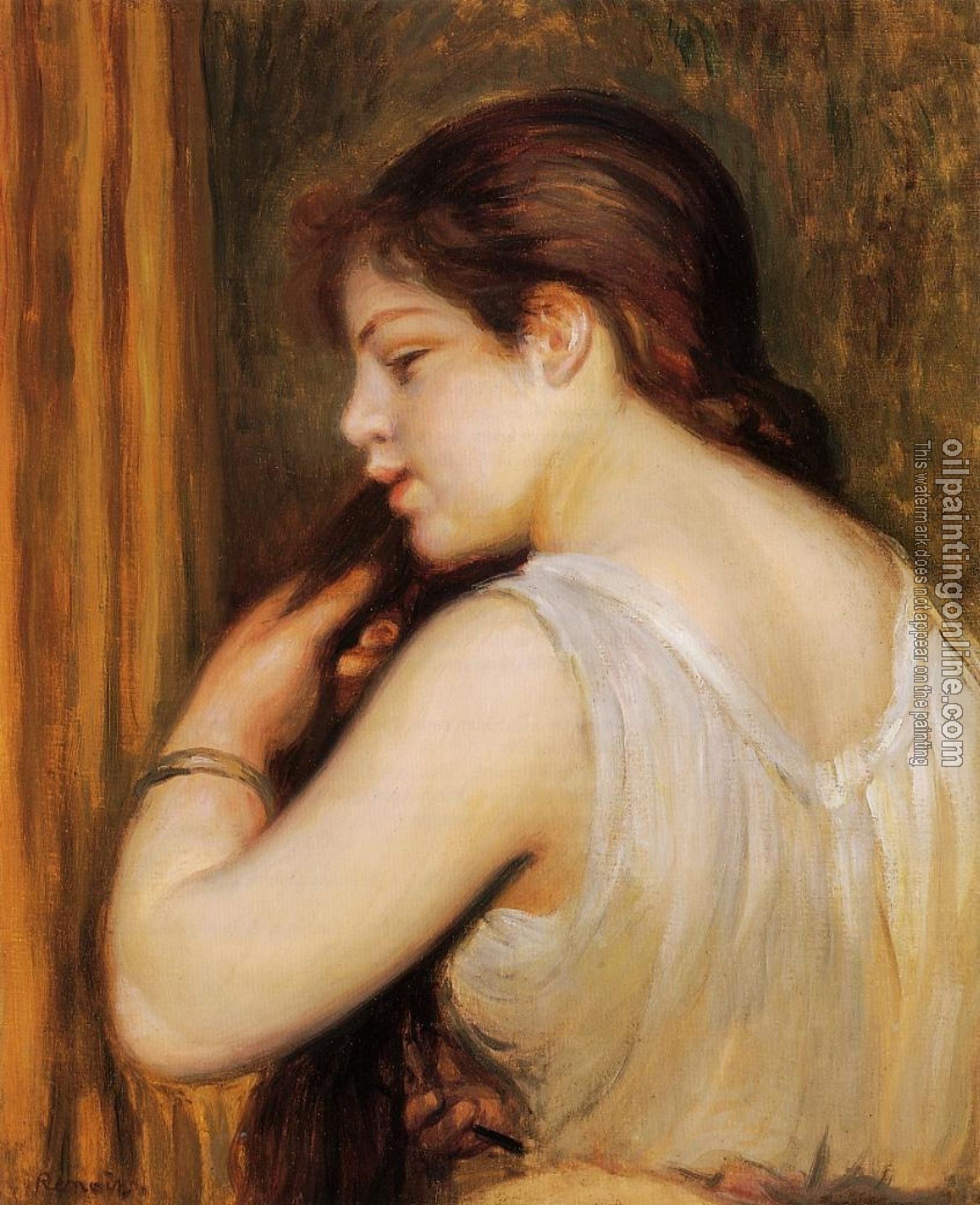 Renoir, Pierre Auguste - The Coiffeur, Young Girl Combing Her Hair